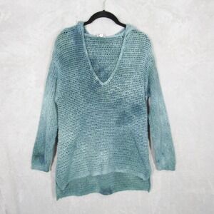 Pure Jill Womens Teal Blue Cotton Open Knit Hooded Sweater Space Dye Medium